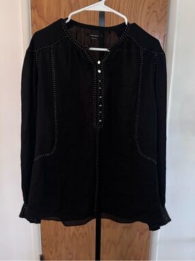 Isabel Marant Black Stud-Trim buttons Long Sleeve Silk Blouse women 40